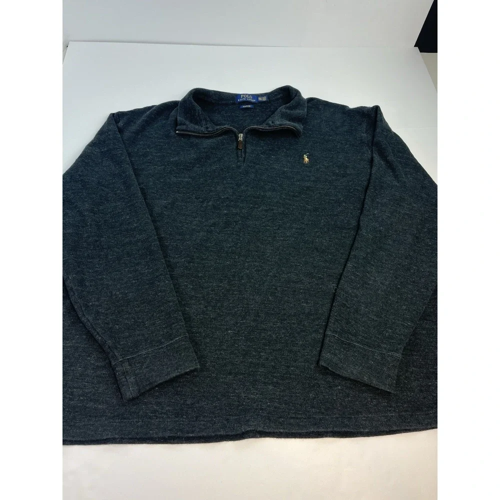 Polo Ralph Lauren Sweater Mens 2XL Gray Estate Rib Quarter Zip Pullover Pony